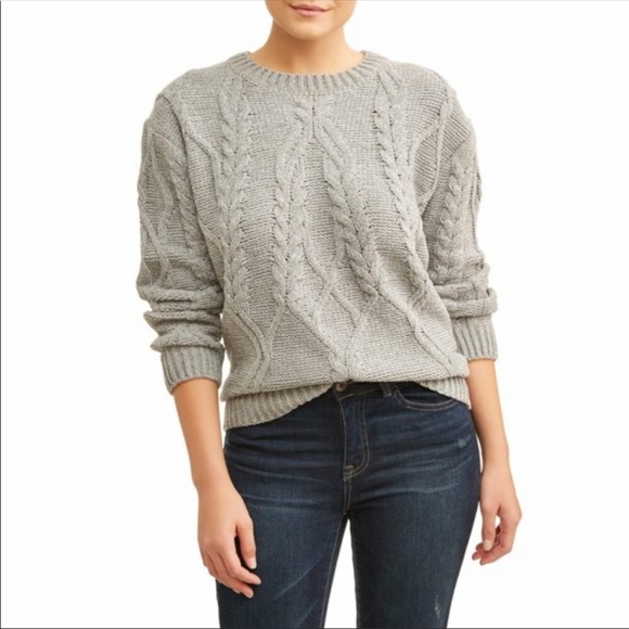 Time and Tru Sweaters - Time And Tru Chunky Cozy Chenille Cable Knit Sweater Charcoal Heather Gray Grey